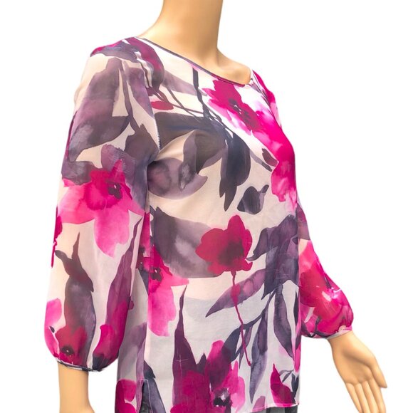 SWEET PEA by Stacy Frati Flower Print Blouse Back V-neck with Bow Sz S-M - Picture 3 of 8
